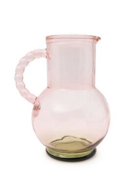 New! Target Bullseye Playground Pink & Green Tinted Glass Pitcher, Beaded Handle